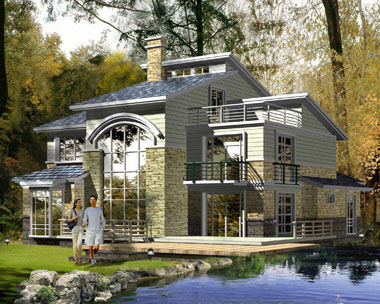 简欧三层实用带露台别墅效果图